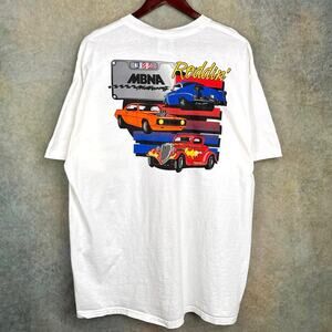 VTG 90s MBNA Motorsports Hot Rods T Shirt Sz XL White Flame Roddin Cars Retro